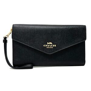 Coach Travel Envelope Wallet Wristlet in Black Leather C0707